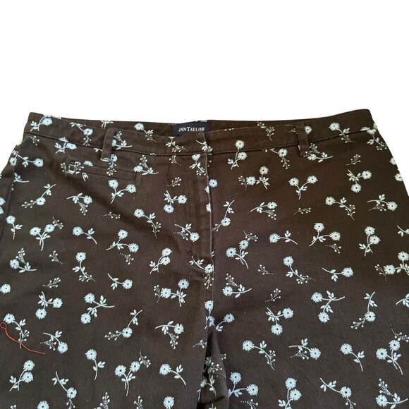 VTG Ann Taylor Early 2000s Y2K Floral Straight Leg Cropped Pants 16 Brown Blue - Picture 2 of 9